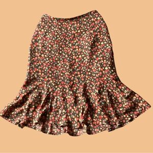 Valerie Stevens 100% Silk Ruffle Polka Dot Midi Skirt Size 4 EUC